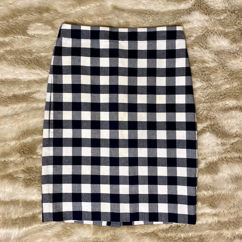 J. Crew Navy Buffalo Check Pencil Skirt